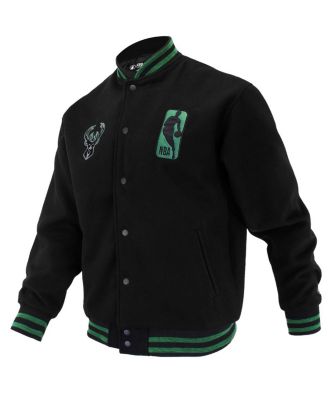 Men's and Women's Black Milwaukee Bucks Logo Man Shadow Collection Full-Snap Varsity Jacket