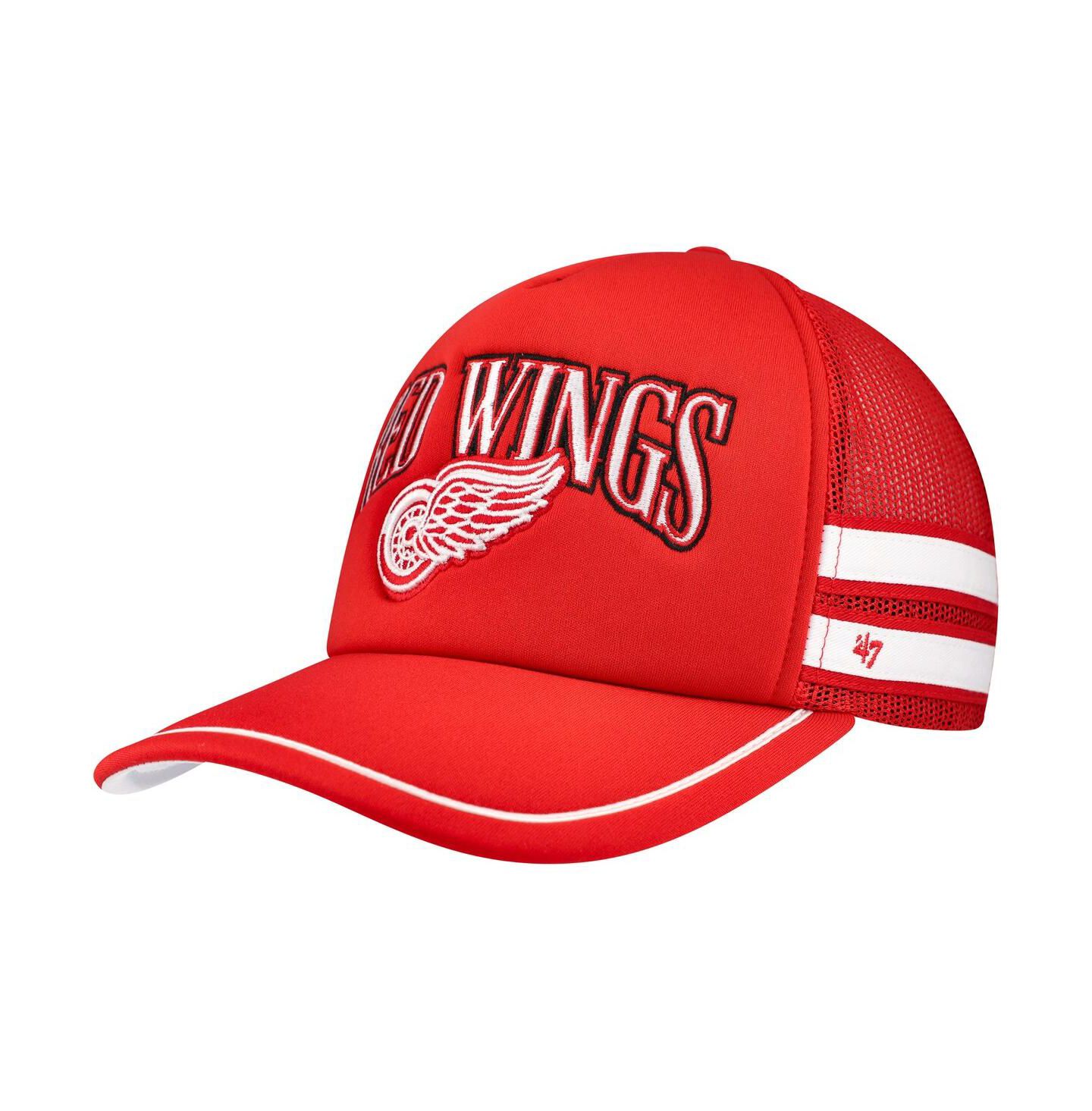 Мужская кепка '47 Brand Red Detroit Red Wings Sideband Stripes Trucker Snapback Hat — фото 1