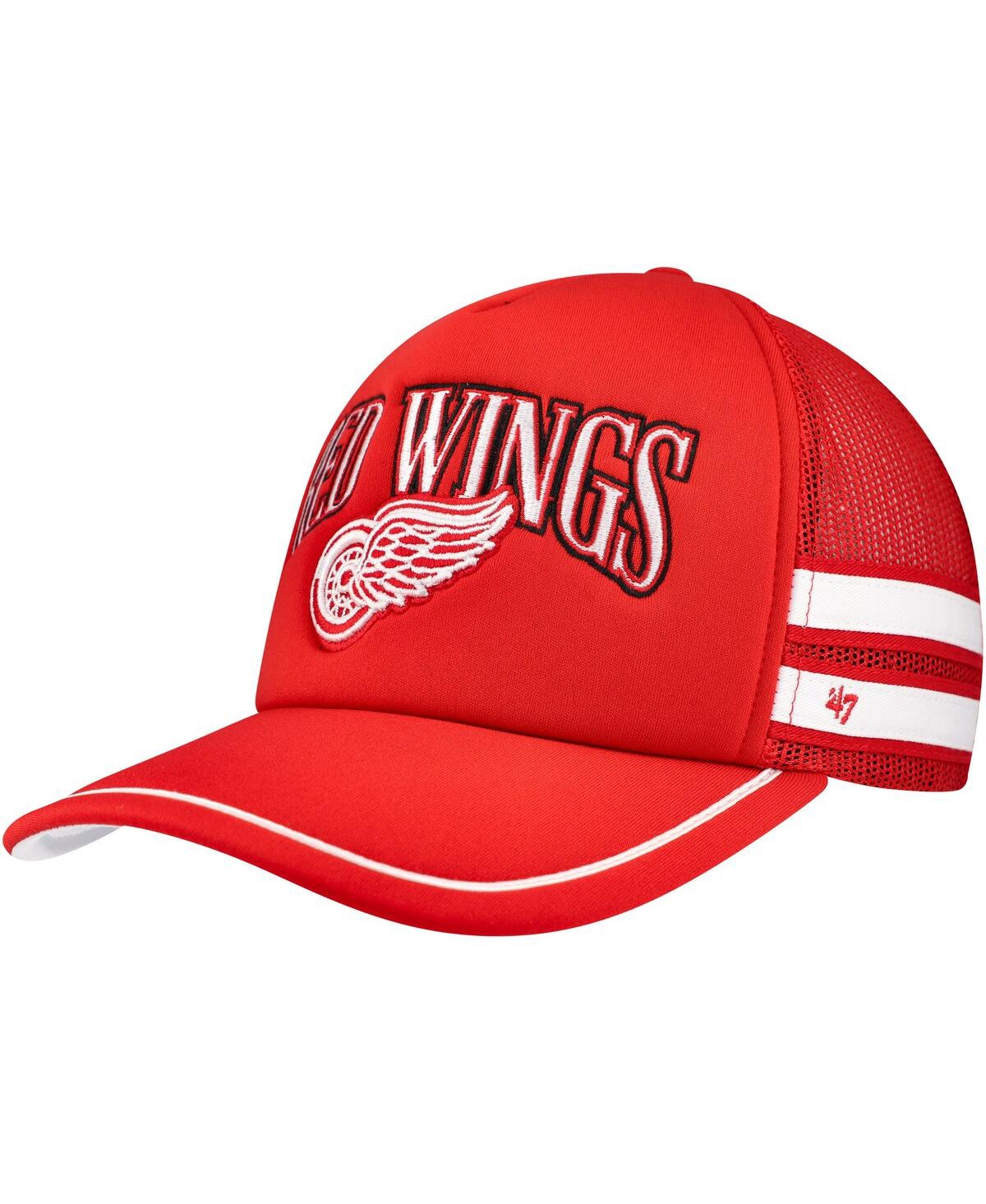 Men's Red Detroit Red Wings Sideband Stripes Trucker Snapback Hat - Red
