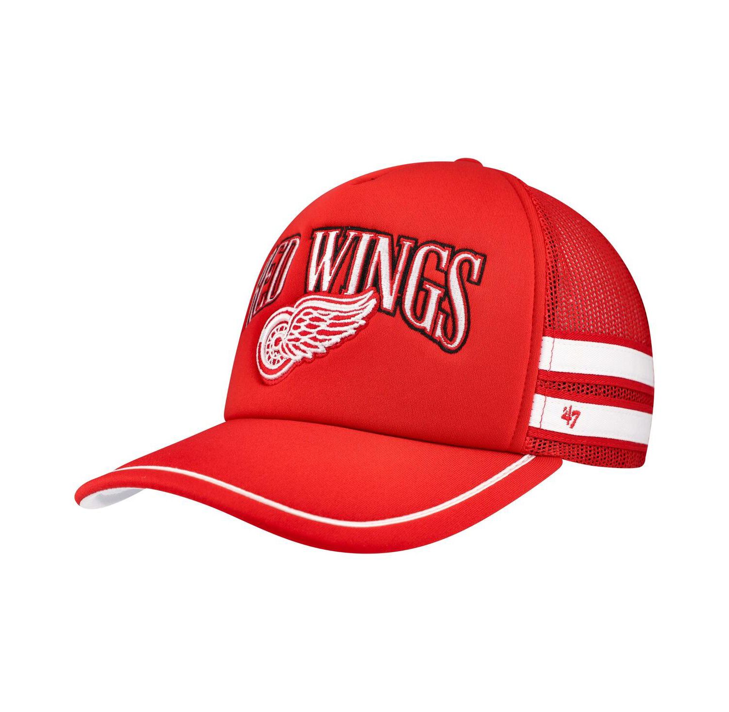 Men's Red Detroit Red Wings Sideband Stripes Trucker Snapback Hat