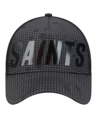Men's Black New Orleans Saints Midnight Ink Tonal Text A-Frame Trucker 9FORTY Adjustable Hat