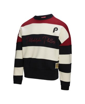 Women's Burgundy/Black Philadelphia Phillies Cooperstown Collection Blocked Fleece Pullover Sweatshirt