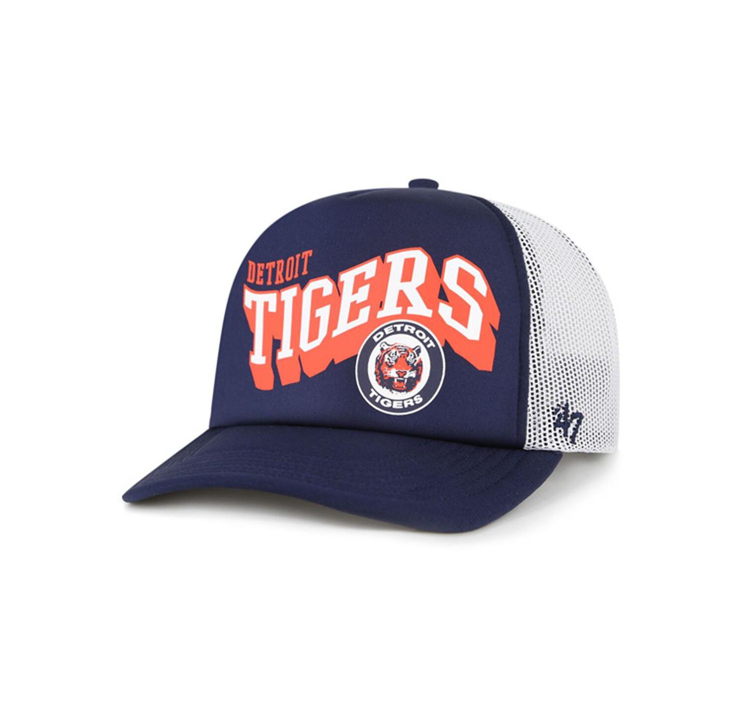 Men's Navy Detroit Tigers Meander Foam Trucker Snapback Hat