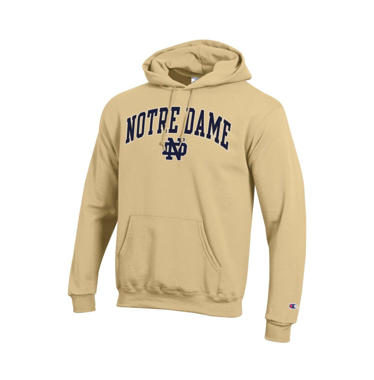 Мужское худи Champion Navy Notre Dame Fighting Irish Arched Logo Fleece Pullover, цвет: Золотой — фото 2