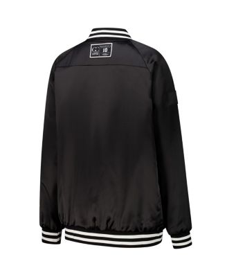 Women's Black/Royal Indianapolis Colts Oversized Hot Shot Rhinestone Throwback Full-Snap Varsity Bomber Jacket