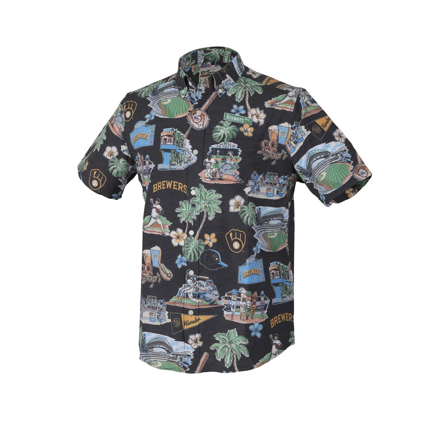 Men's Black Milwaukee Brewers Scenic Tri-Blend Button-Down Shirt