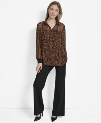 Women's Printed Button-Front Long-Sleeve Shirt