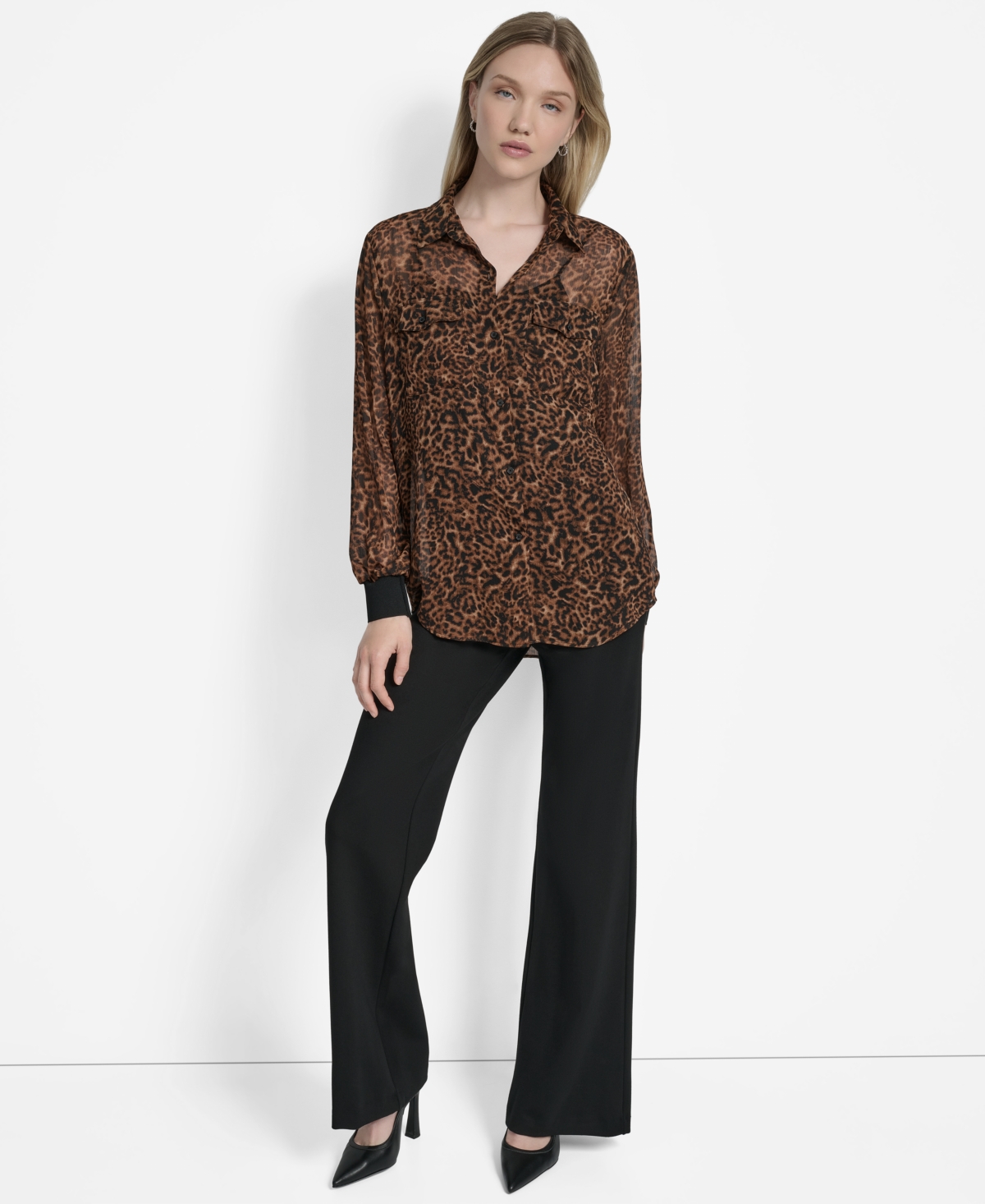 Dkny Zebra Print Long Sleeve Mesh Shirt In Brown