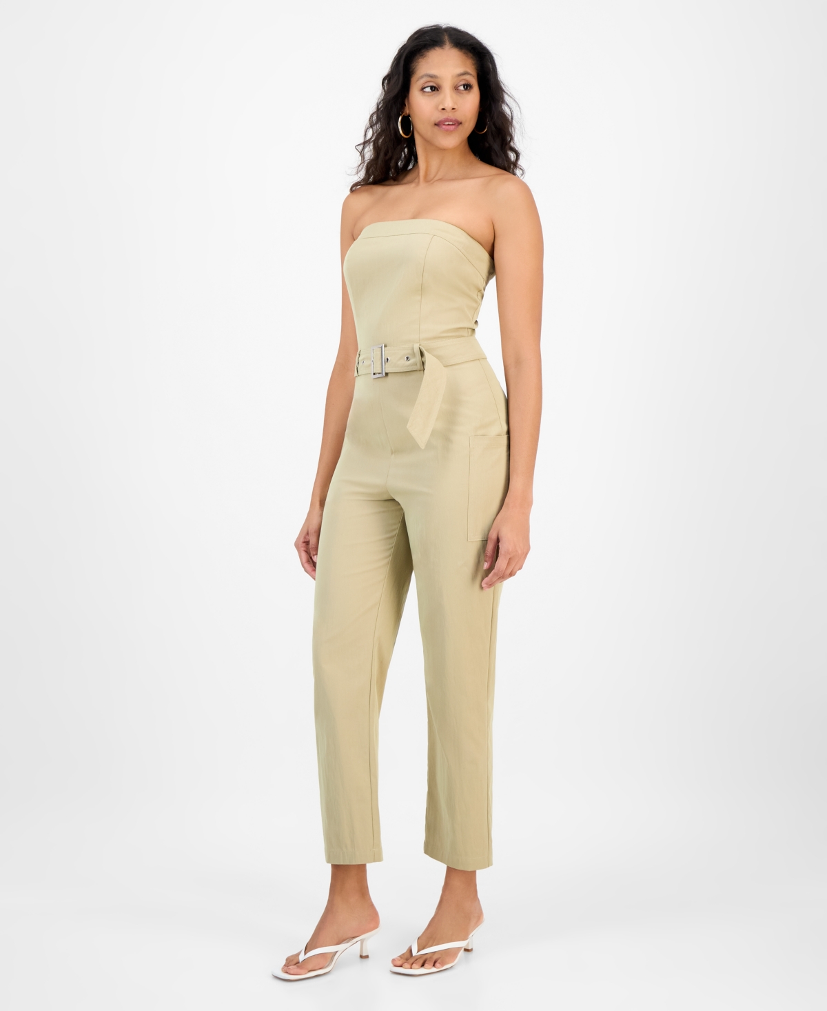 Women's Strapless Belted Utility Jumpsuit, Exclusively at Macy's - Rich Olive
