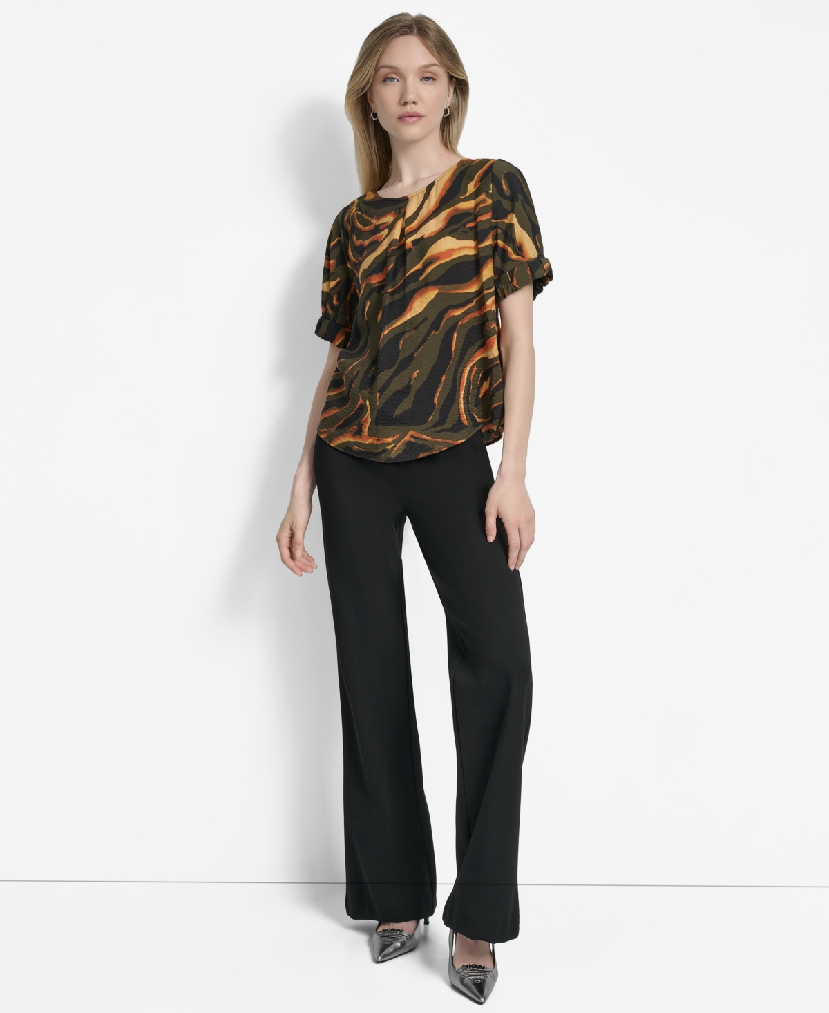 Dkny Abstract Zebra Print Voile Top In Multi
