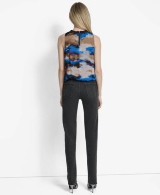 Women's Printed Bubble-Hem Sleeveless Top