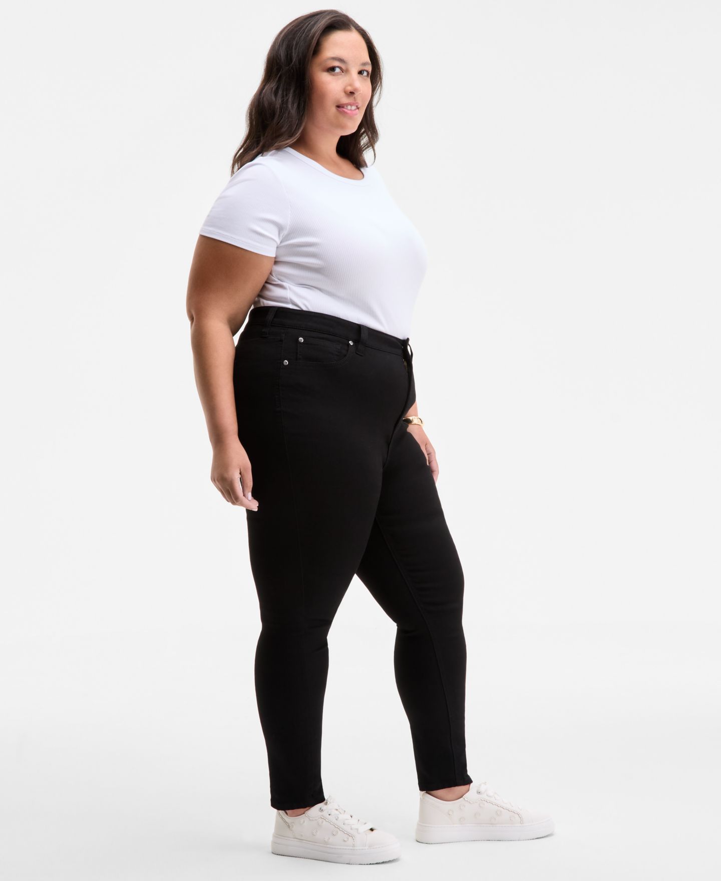Женские джинсы On 34th Trendy Plus Size High-Rise Skinny Ankle, цвет: Чёрный — фото 2
