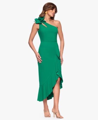 Petite Asymmetrical One-Shoulder Ruffled Midi Dress