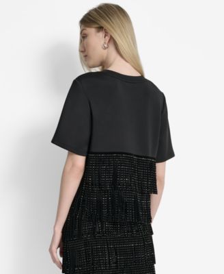 Women's Studded-Fringe Crewneck T-Shirt