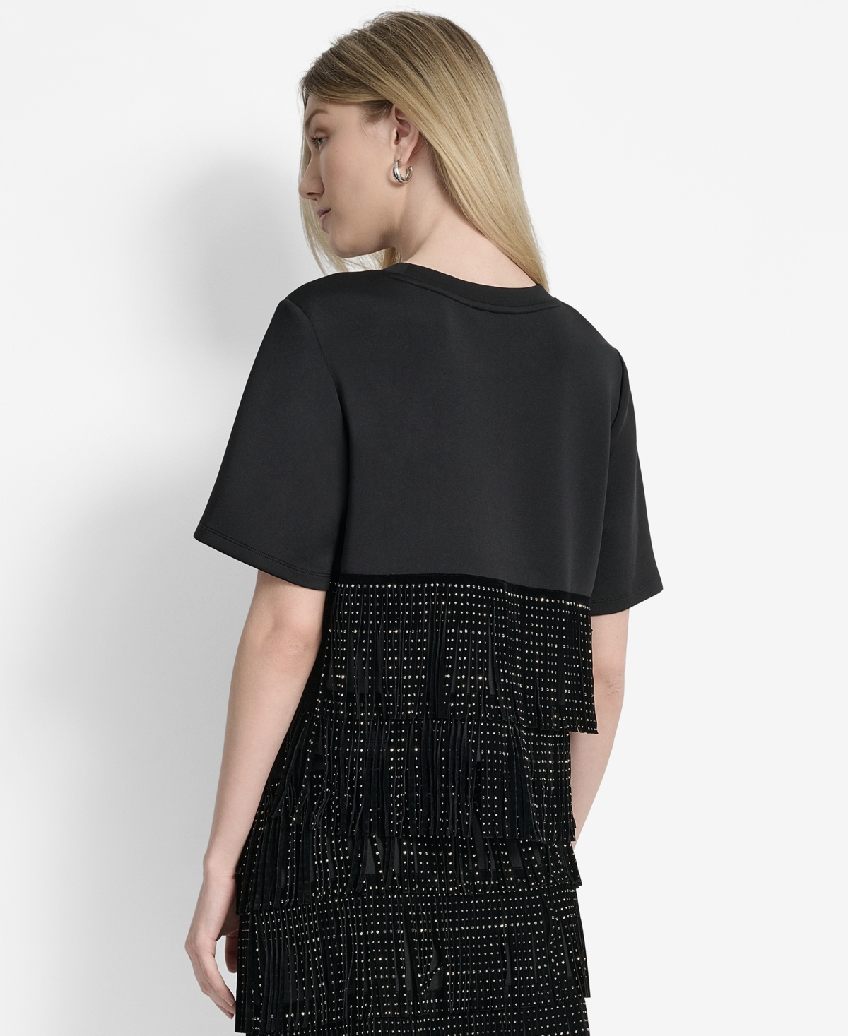 Dkny Stud Fringe T-shirt In Black