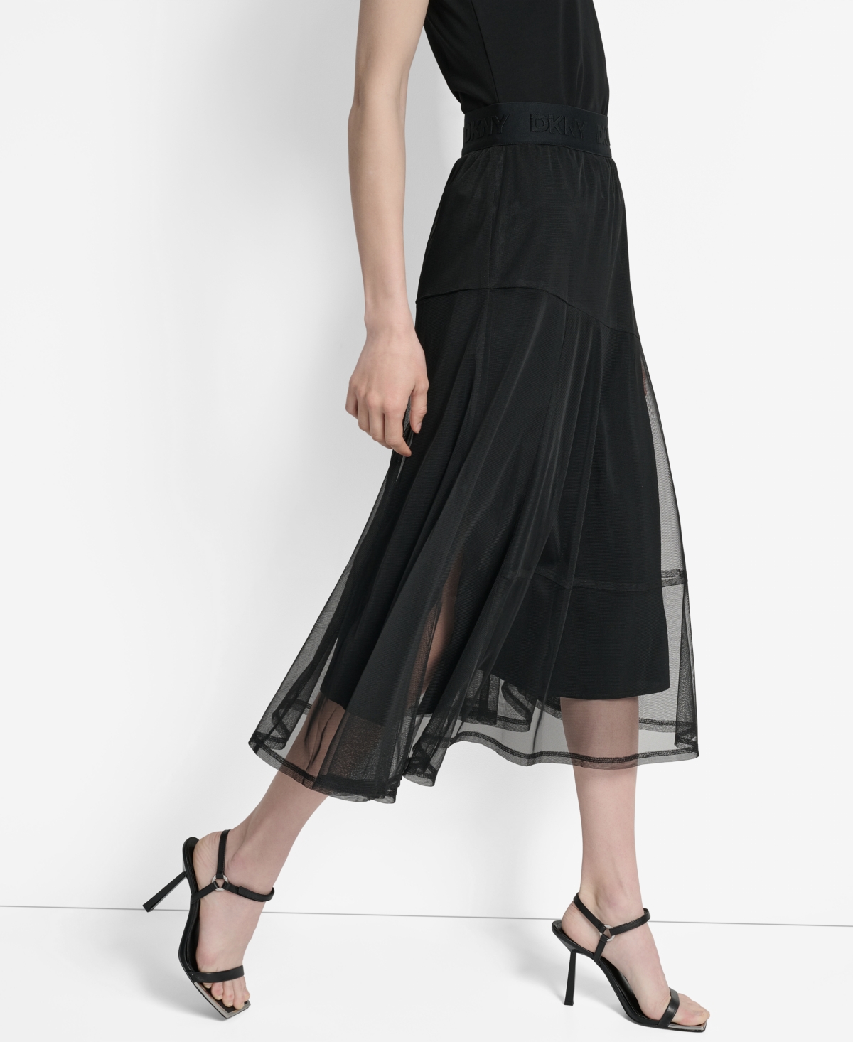 Dkny Leopard Print Shirt Mesh Midi Skirt In Black
