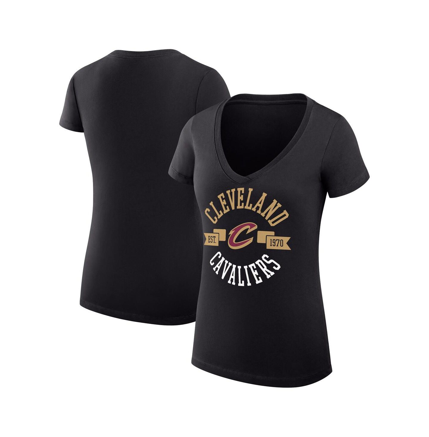 Женская футболка G-III 4Her by Carl Banks Black Cleveland Cavaliers Large City Logo Fitted V-Neck — фото 1