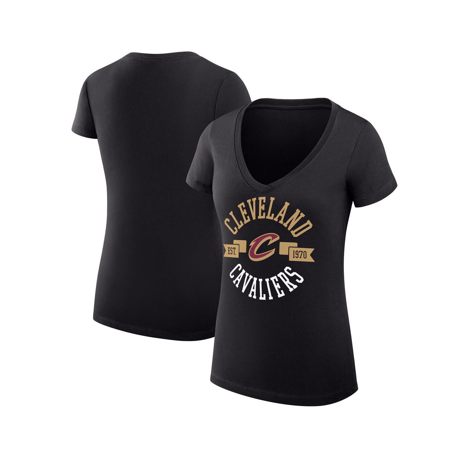 Women's Black Cleveland Cavaliers Large City Logo Fitted V-Neck T-Shirt