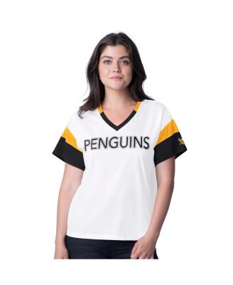 G-III 4Her by Carl Banks - Women's&nbsp;White Pittsburgh Penguins Rink Oversized Rhinestone V-Neck T-Shirt