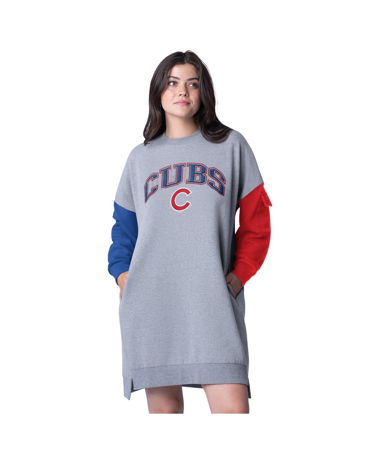 Women'sÂ Heather Gray Chicago Cubs Free Ball Long Sleeve Sneaker Dress - Heather Gray