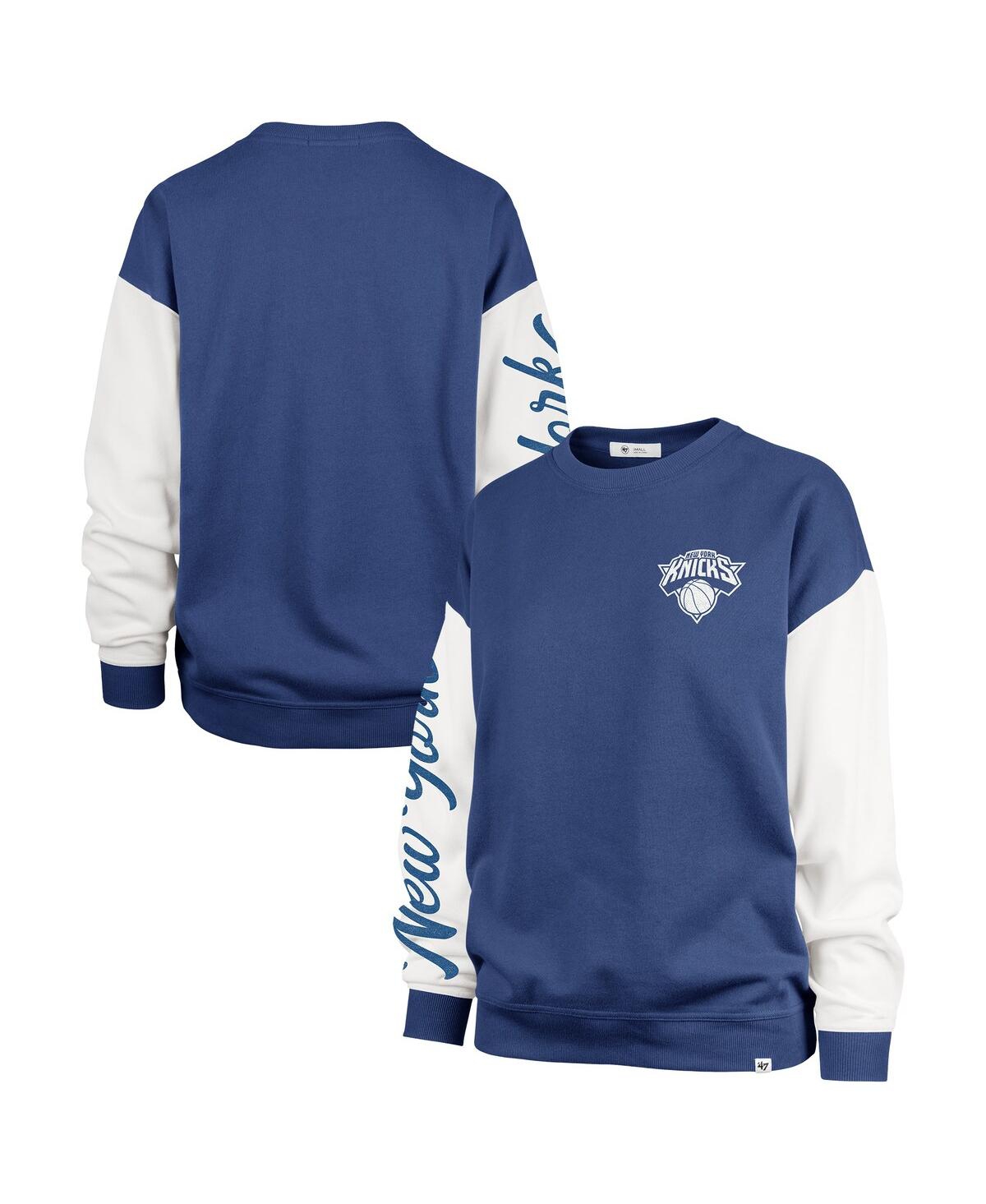 Women's Blue New York Knicks Rise Andie Oversized Pullover Sweatshirt - Blue