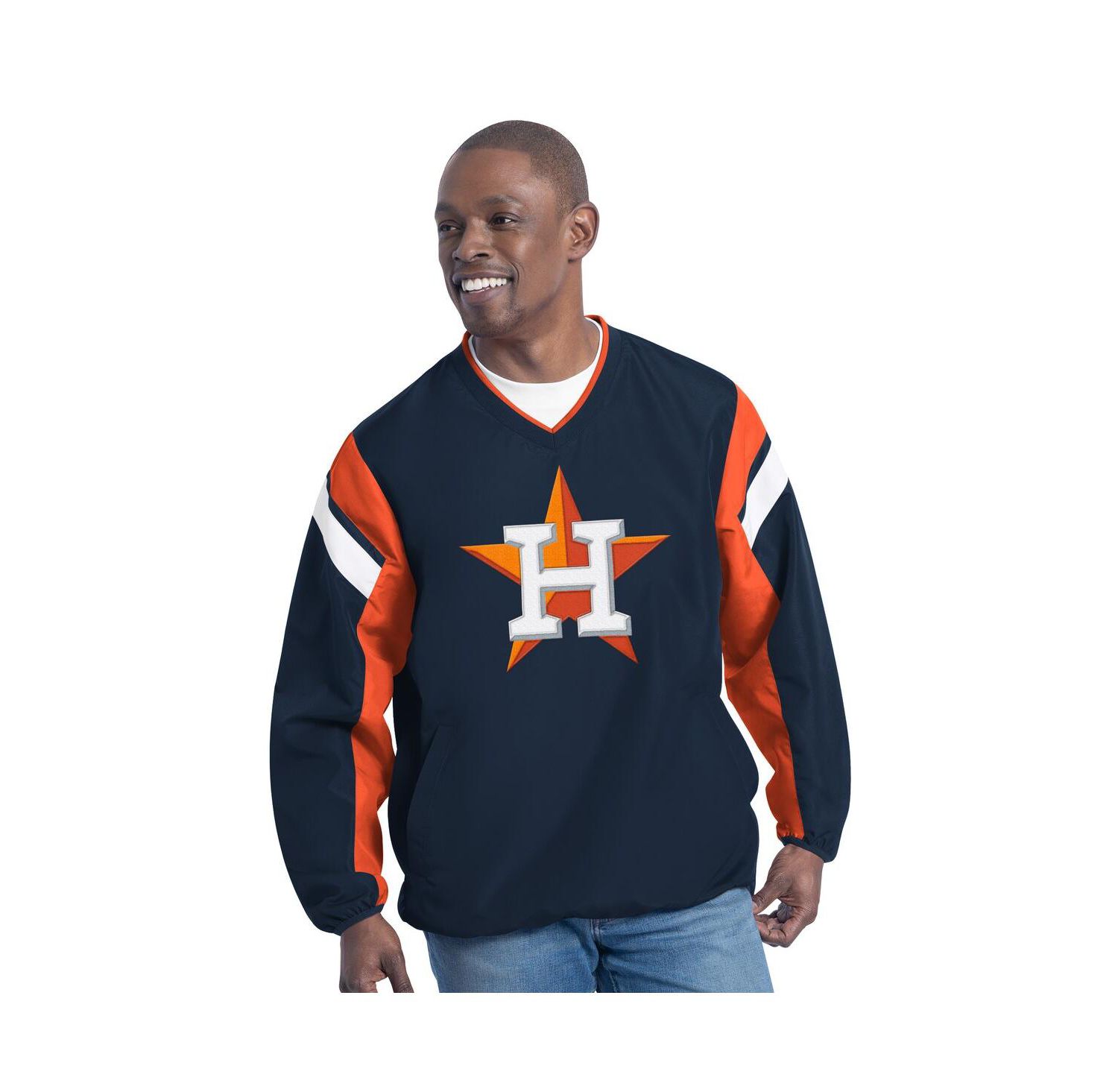 Men's Navy Houston Astros Double Coverage V-Neck Pullover Hoodie