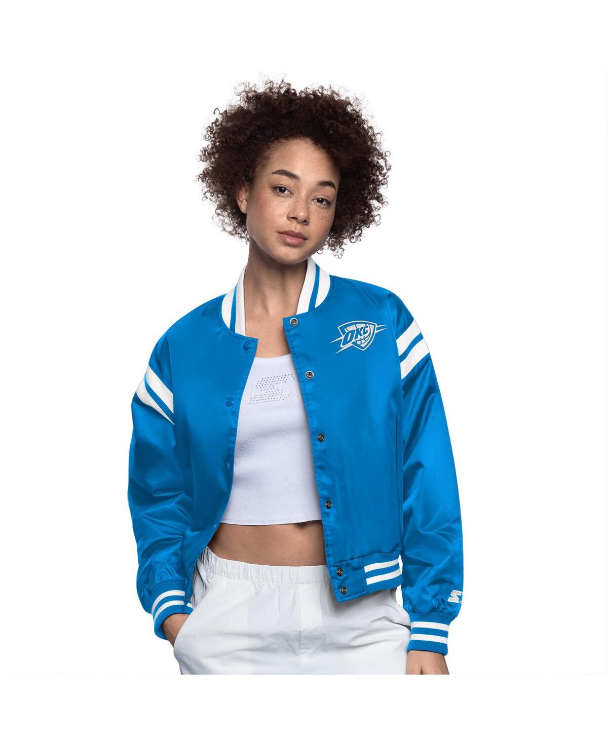 Women's Blue/White Oklahoma City Thunder Full Count Satin Full-Snap Varsity Jacket - Blue, White