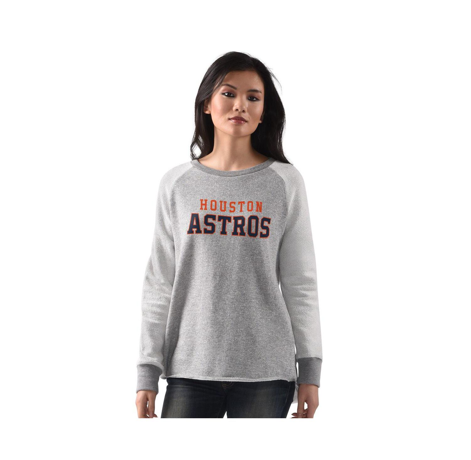 Women's Heather Gray Houston Astros Gridiron Raglan Pullover Sweatshirt