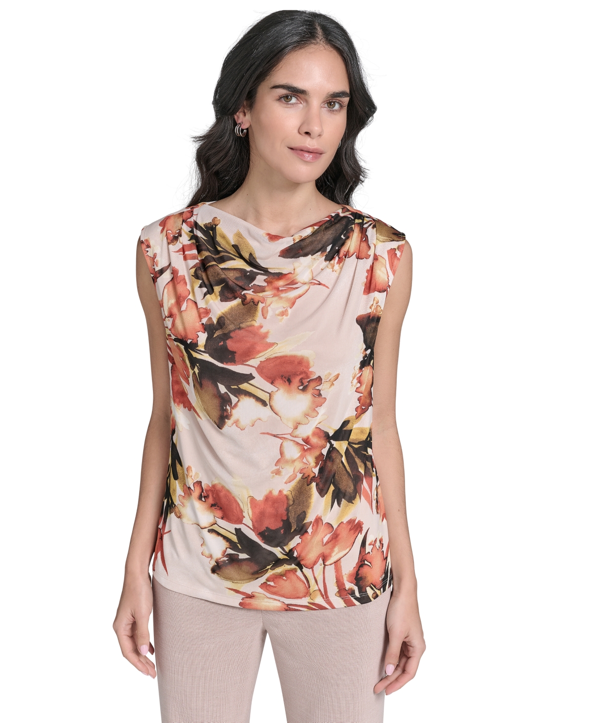 Petite Floral-Print Mesh Blouse - Pink Pepper Multi