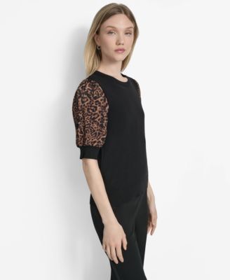 Women's Mixed-Media Printed-Sleeve Top