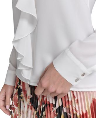 Petite Ruffle-Trim Collared Blouse
