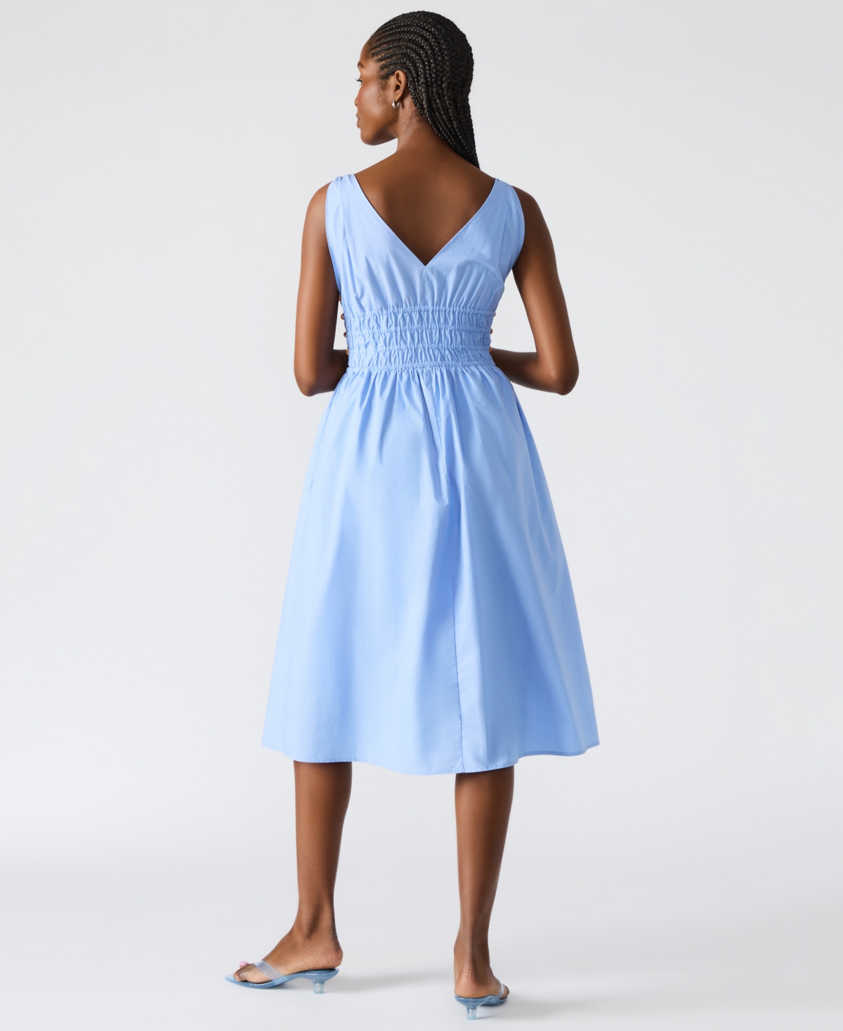 Steve Madden Kassie Bead Detail Smock Waist Cotton Midi Dress In Blue