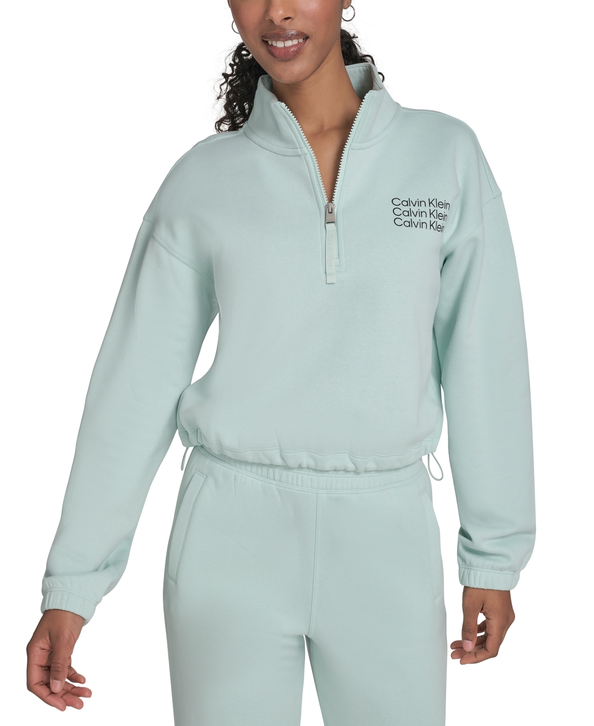 Calvin Klein Performance Women's Mini Triple Logo Fleece Half-zip Pullover Sweatshirt