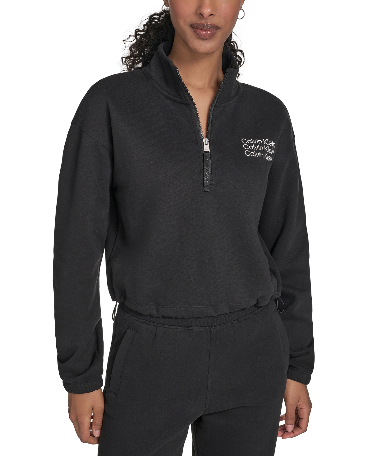 Calvin Klein Performance Women's Mini Triple Logo Fleece Half-zip Pullover Sweatshirt In Multi