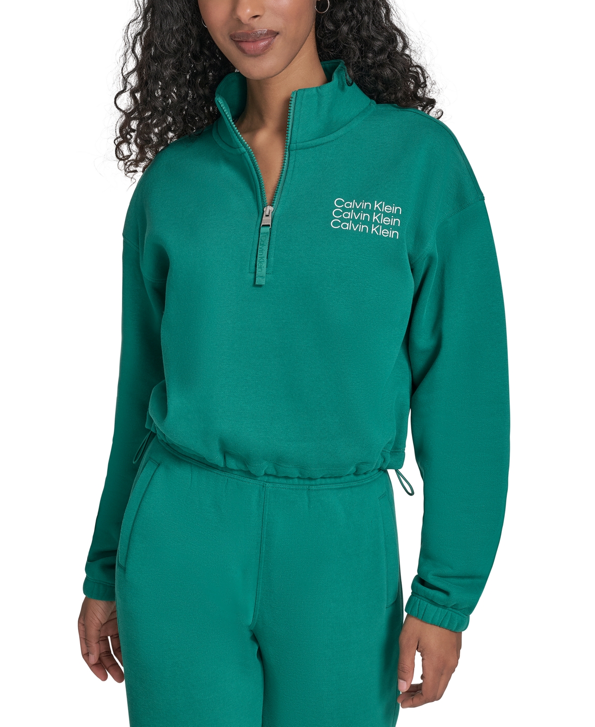Calvin Klein Performance Women's Mini Triple Logo Fleece Half-zip Pullover Sweatshirt In Green