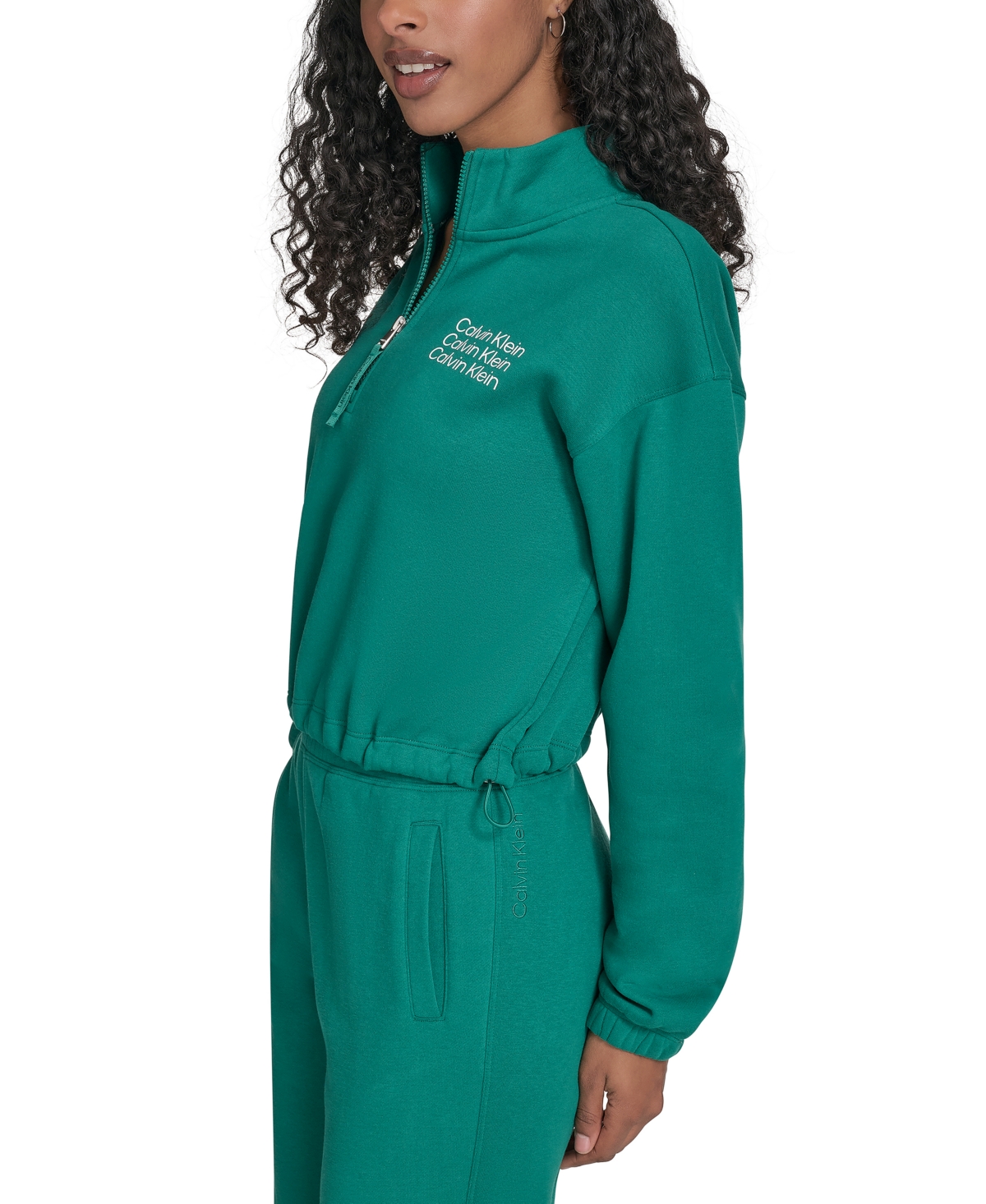 Calvin Klein Performance Women's Mini Triple Logo Fleece Half-zip Pullover Sweatshirt In Green