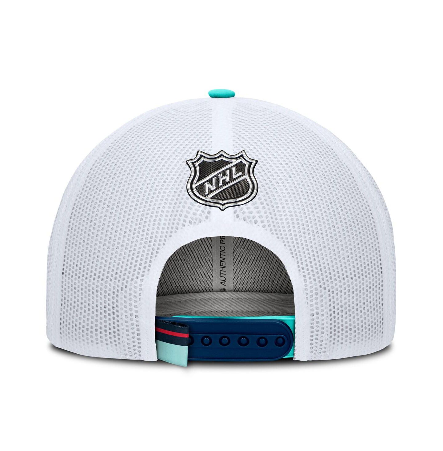 Мужская кепка Fanatics Deep Sea Blue/White Seattle Kraken Authentic Pro Rink Trucker Hat — фото 4