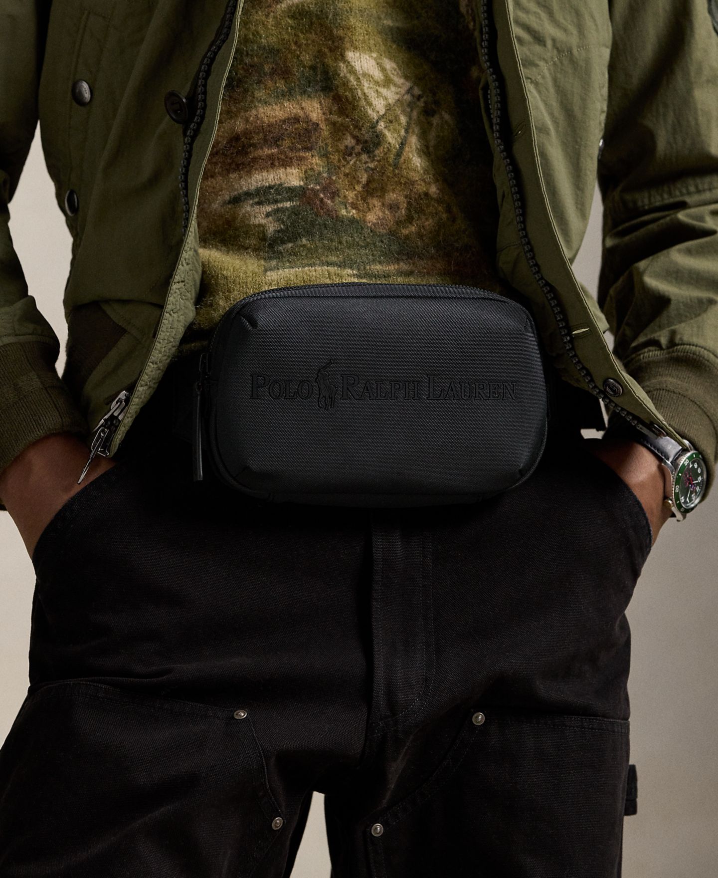 Мужская сумка Polo Ralph Lauren Tonal Logo Waistpack, цвет: Чёрный — фото 5