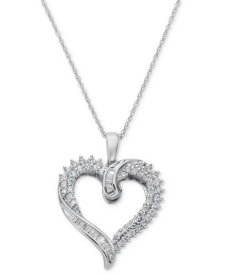 Macy's - Diamond Twist Heart 18" Pendant Necklace (1/2 ct. t.w.) in 14k White Gold or 14k Yellow Gold, 18" + 2" extender