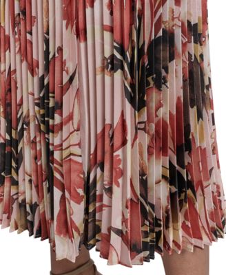 Petite Printed Pleated Midi Skirt