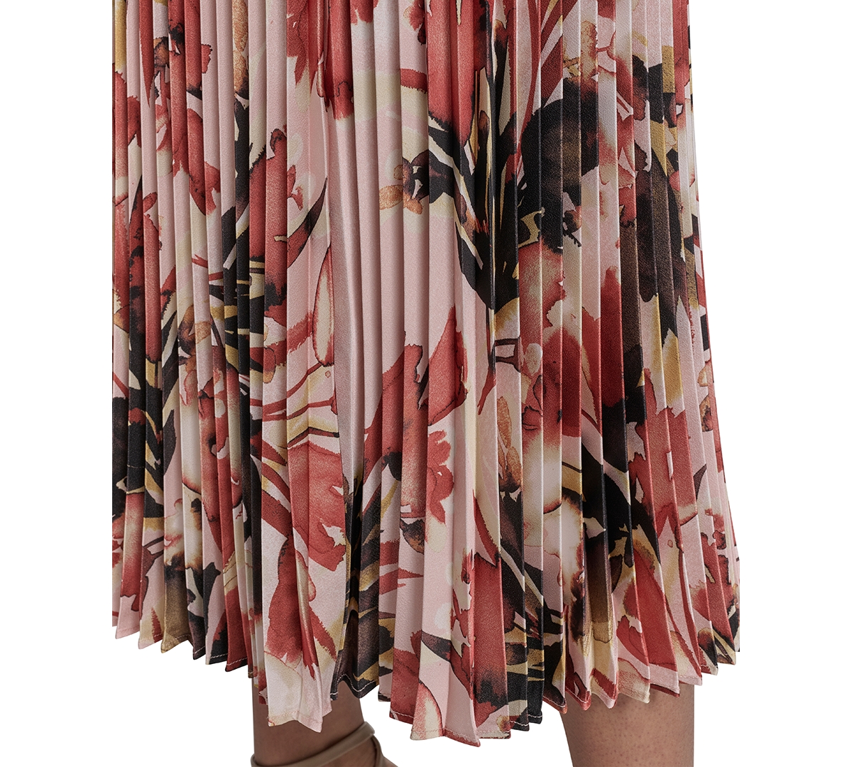 Calvin Klein Petite Printed Pleated Midi Skirt In Multi