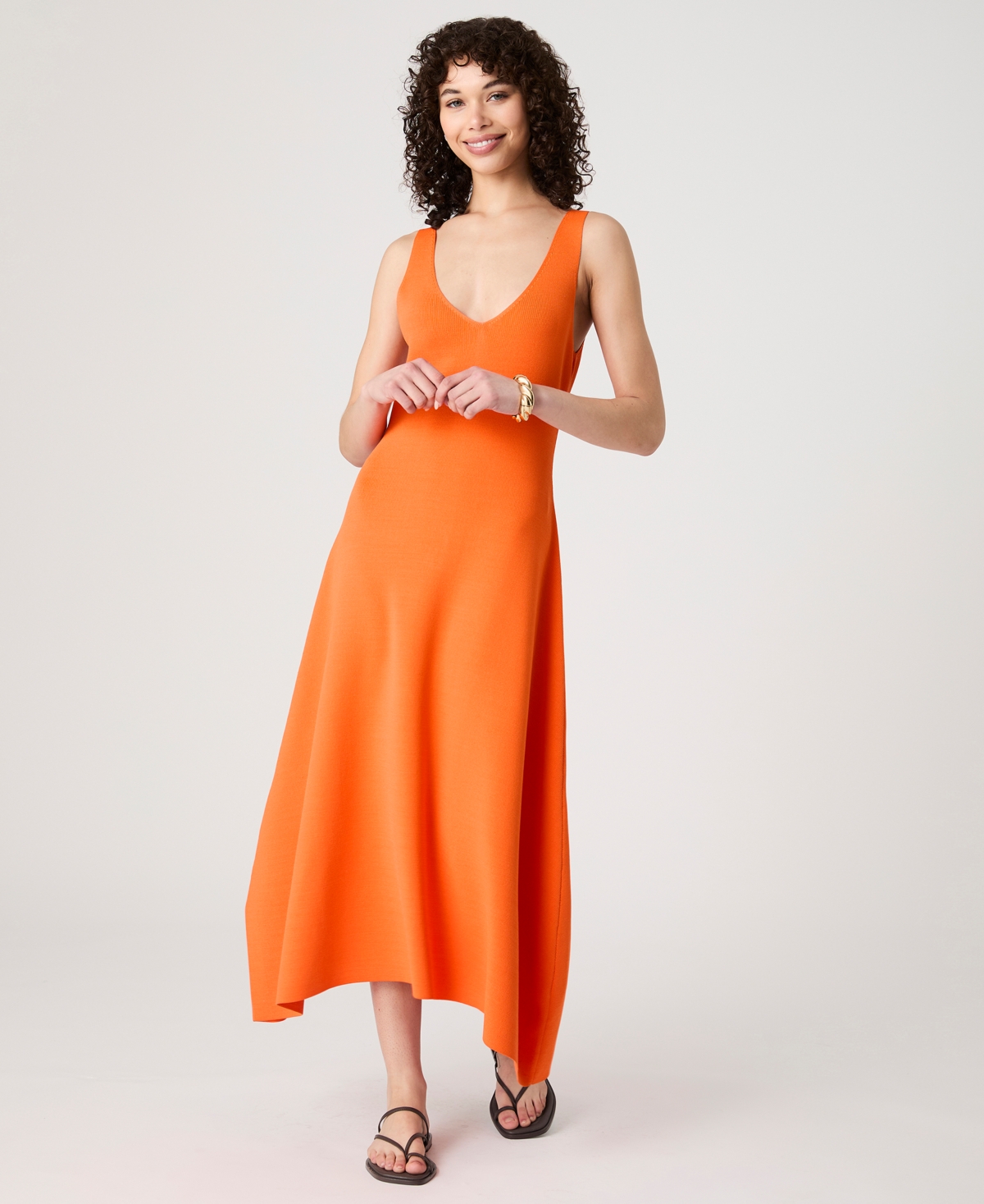 Women's V-Neck Fit & Flare Midi Dress - Miami Orange