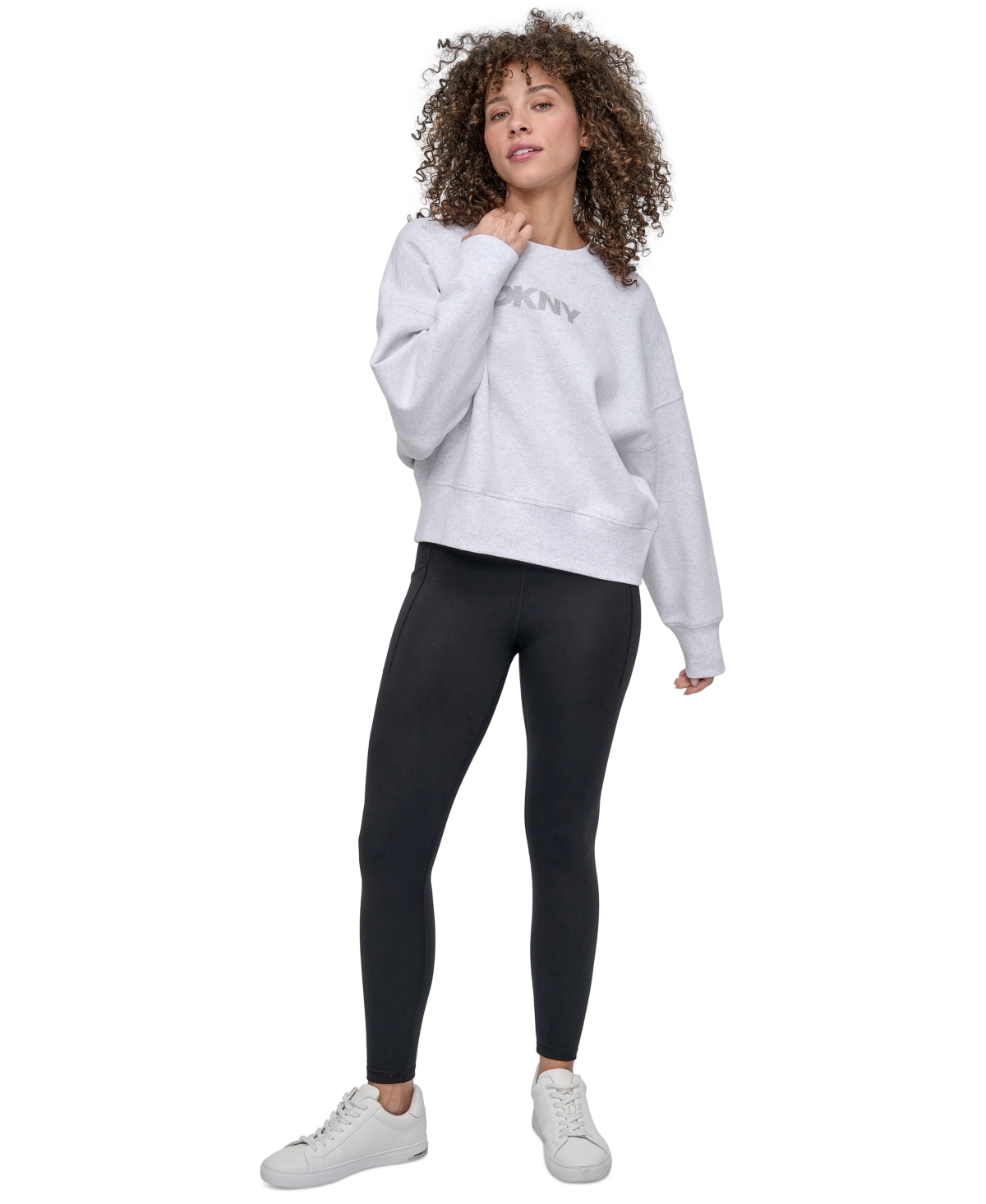 Dkny Sport Women's Mini Stud Logo Crew Neck Sweatshirt In Gray