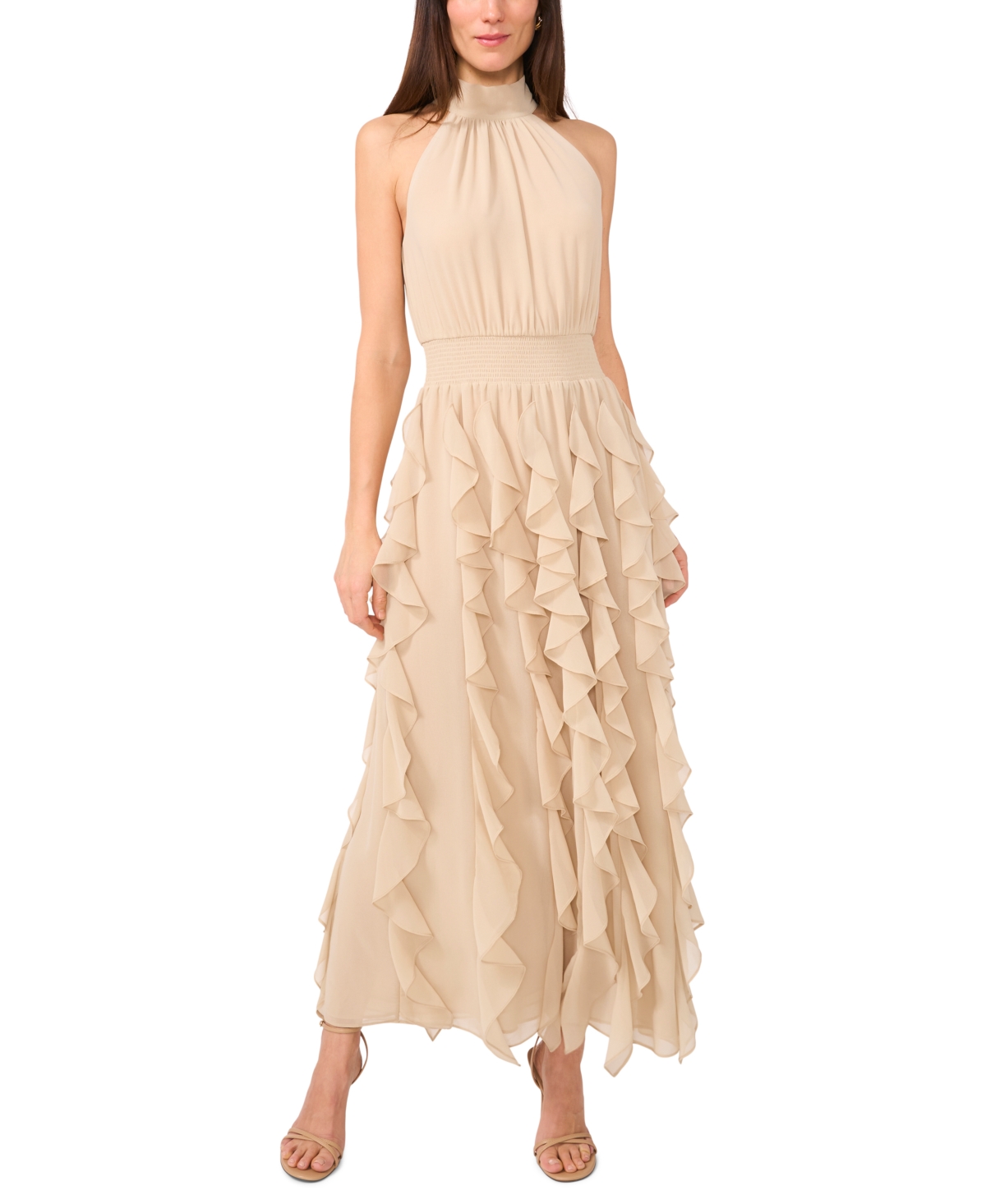 Women's Halter Ruffle Maxi Dress - Champagne