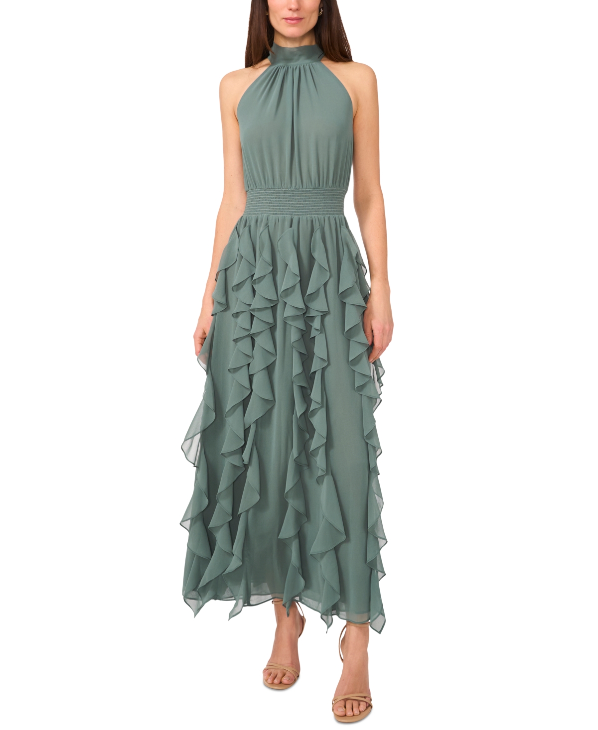 Women's Halter Ruffle Maxi Dress - Champagne