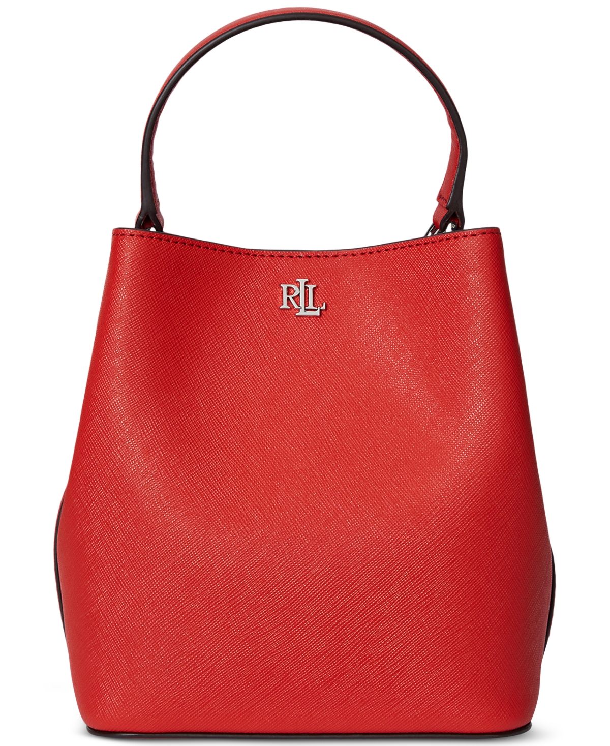 Ralph Lauren Crosshatch Leather Mini Reese Bucket Bag In Red