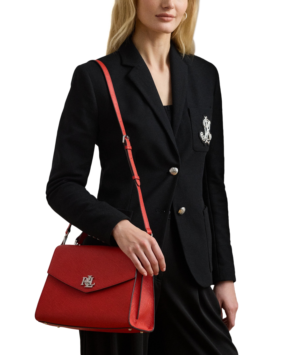 Ralph Lauren Textured Leather Large Farrah Satchel In Red