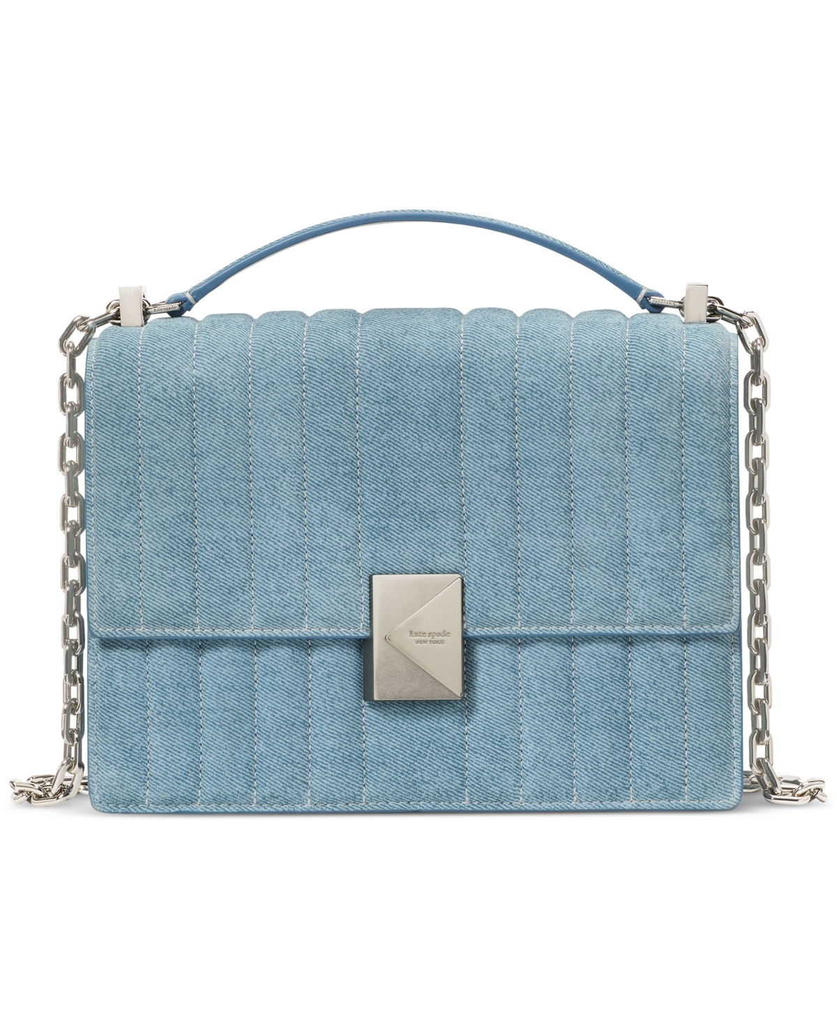 Deco Denim Chain Leather Shoulder Bag - Blue Multi