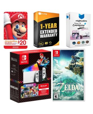 Switch OLED Console Mario Kart 8 Bundle with The Legend Of Zelda Tears of the Kingdom, Nintendo $20 eShop Gift Card, MightySkins Console and