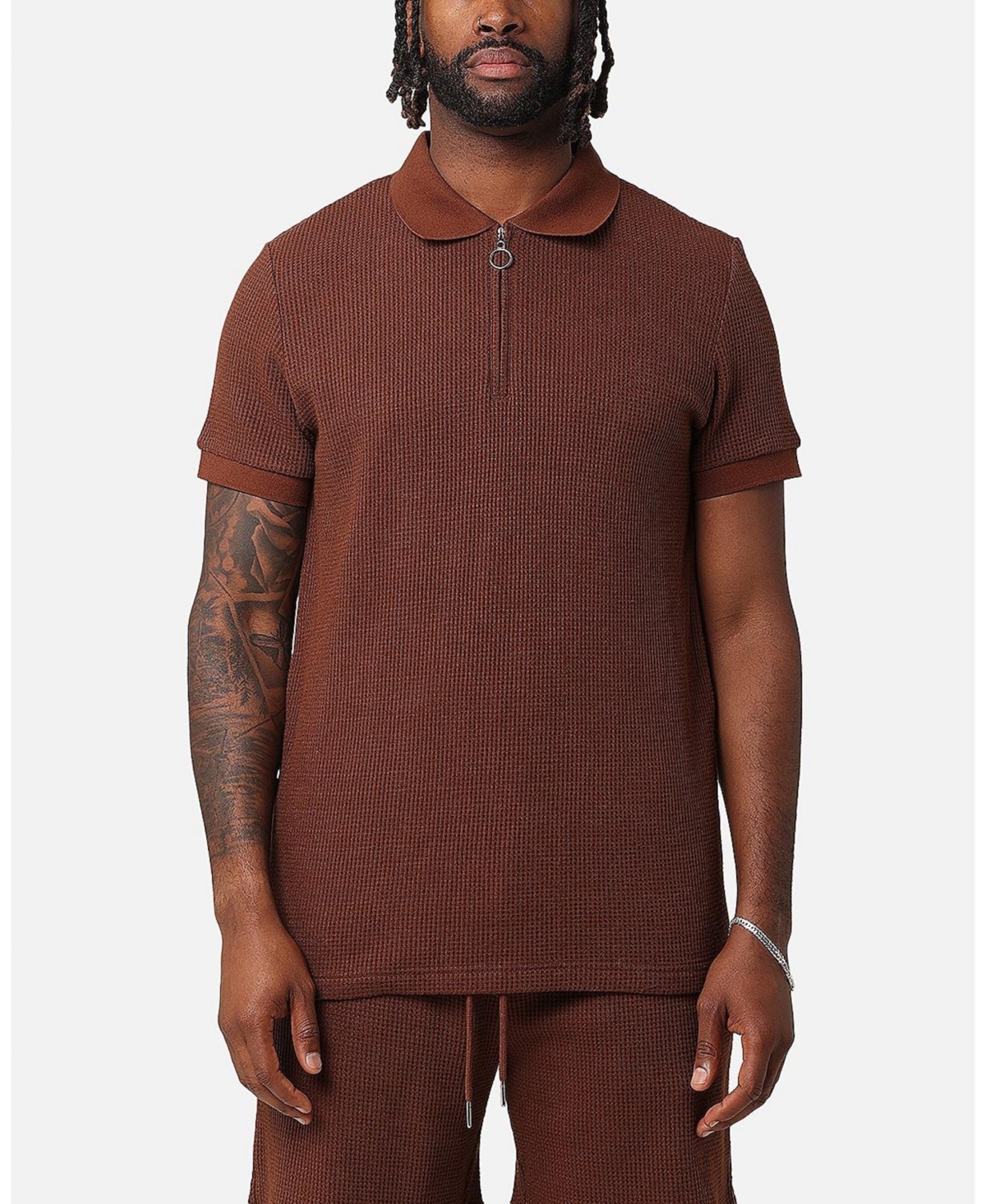 Men's Ethan Quarter Zip Polo Shirt - Brown